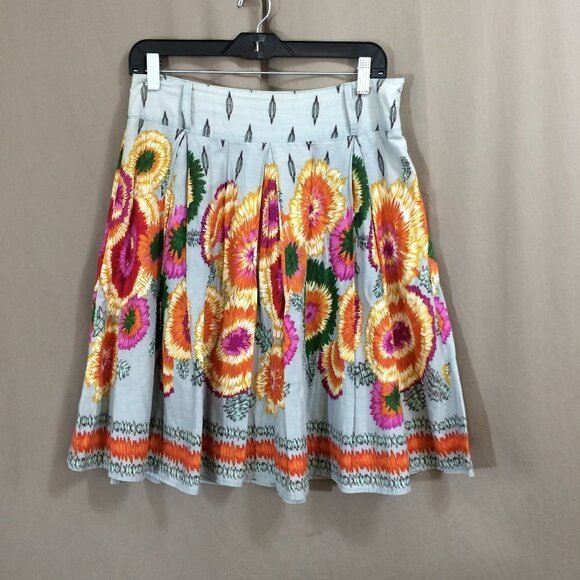 Forever Skirt 100% Cotton Knee Length Bright Floral Print Side Zip Size Medium - Picture 1 of 5
